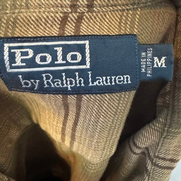 Polo Ralph Lauren Brown Plaid Flannel Shirt Medium Button Front Outdoor Casual - Picture 5 of 6